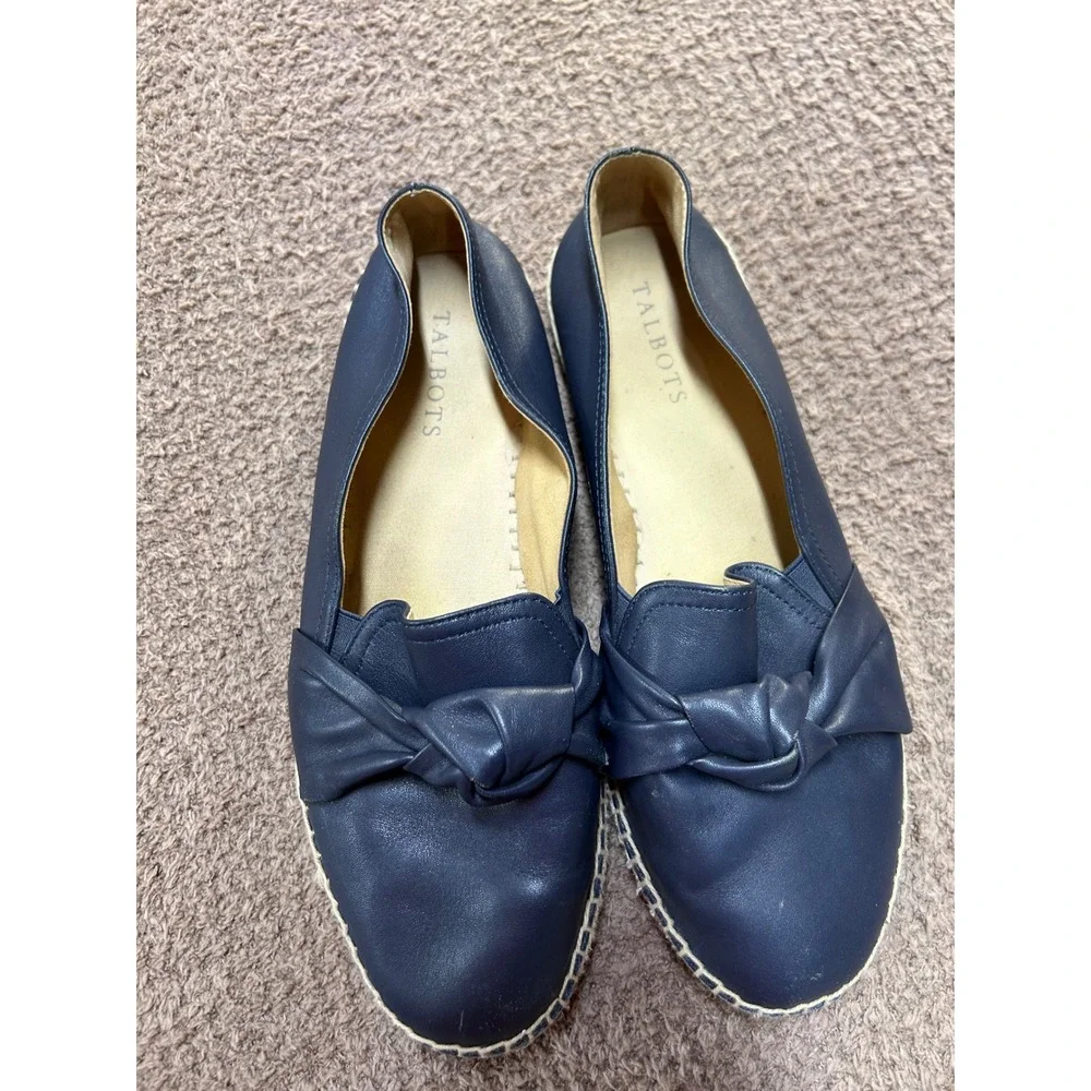 Talbots Navy Blue Leather Knot Espadrille Flats Shoes Womens 9M